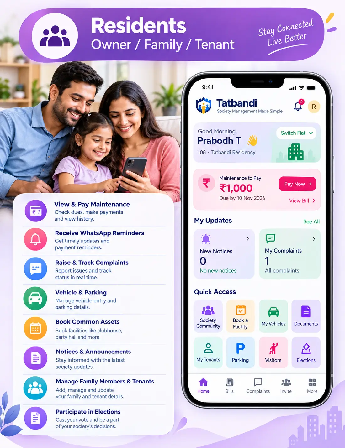 Tatbandi Residents app for staying informed about society security