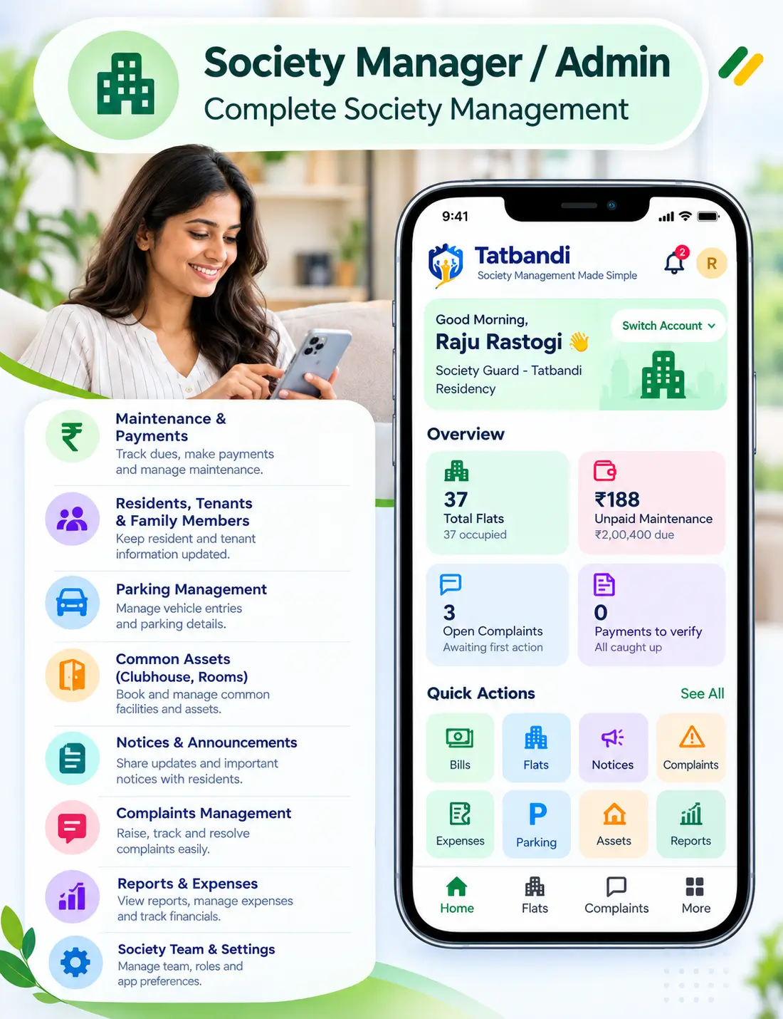 Tatbandi Society Manager app for reviewing security alerts and incidents